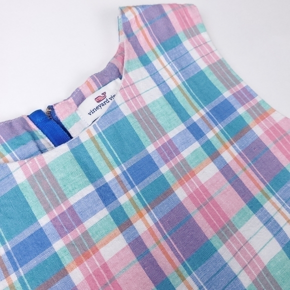 Vineyard Vines Blue Pink White Plaid Linen Blend Girls Pocketed Lined Dr… - Picture 9 of 12